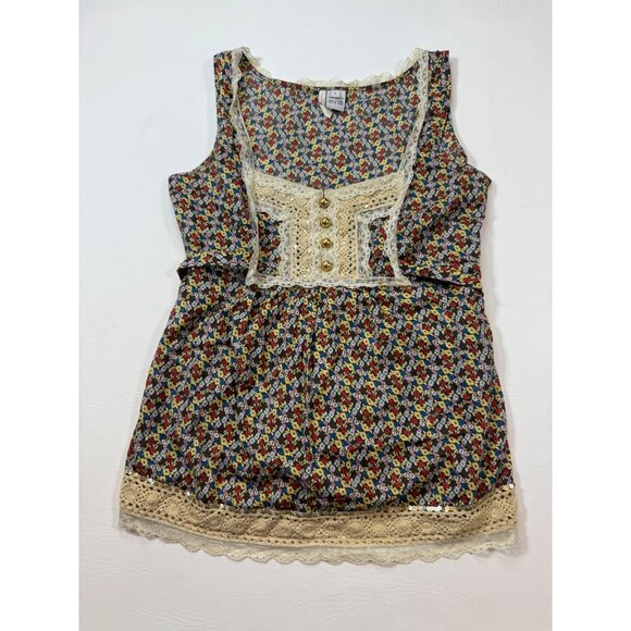 kenzie Tops - Kenzie Floral Lace Trim Tank Top With Buttons & Sequins Size S (bin DD190)